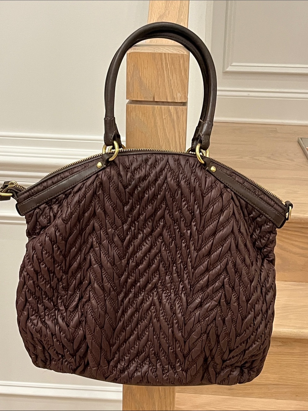 COACH Quilted Chevron Tote in Dark Brown with Gold Hardware - Picture 2 of 5